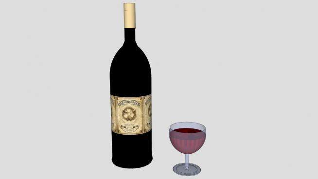 魔镜牌标签葡萄酒和酒杯SU模型下载_sketchup草图大师SKP模型