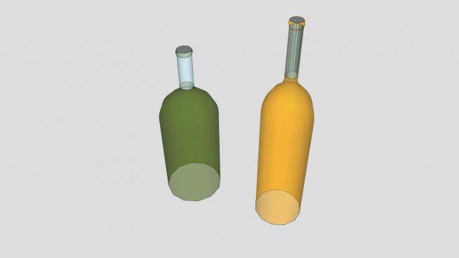 绿黄色酒瓶酒杯SU模型下载_sketchup草图大师SKP模型
