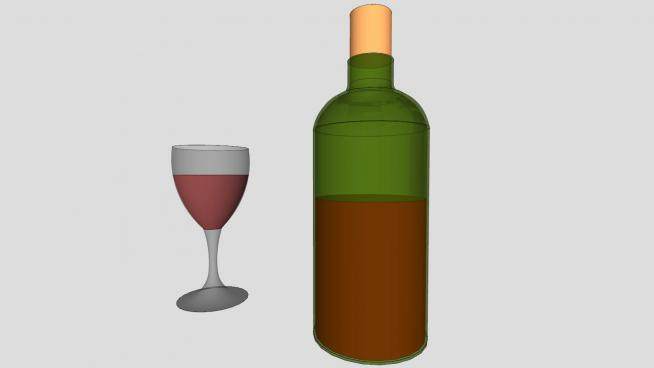 酒瓶中的酒盒酒杯SU模型下载_sketchup草图大师SKP模型