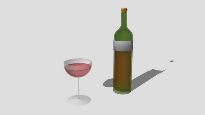 葡萄酒酒瓶和高脚杯SU模型下载_sketchup草图大师SKP模型