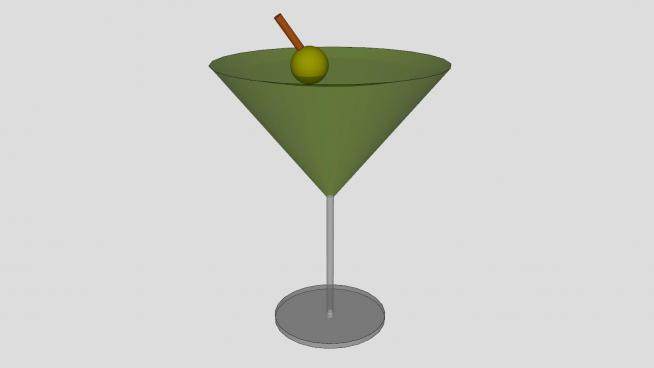 有橄榄酒水的倒三角酒杯SU模型下载_sketchup草图大师SKP模型