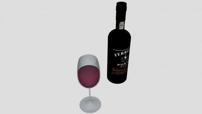 葡萄酒酒瓶和酒杯SU模型下载_sketchup草图大师SKP模型