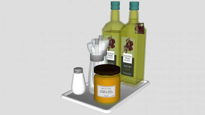 盘子上的橄榄油盐胡椒调味料SU模型下载_sketchup草图大师SKP模型