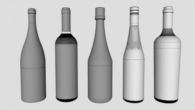 多形状酒瓶集合SU模型下载_sketchup草图大师SKP模型