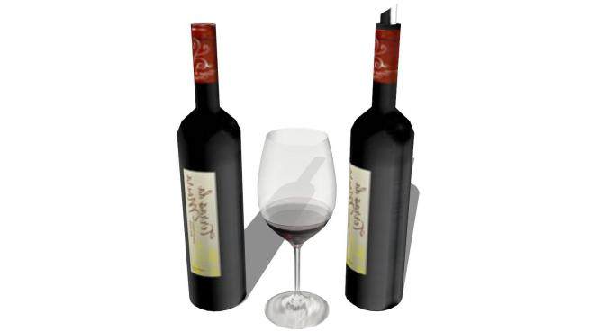 2瓶葡萄酒和酒杯SU模型下载_sketchup草图大师SKP模型