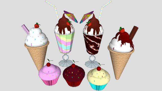 冰淇淋甜筒糕点SU模型下载_sketchup草图大师SKP模型