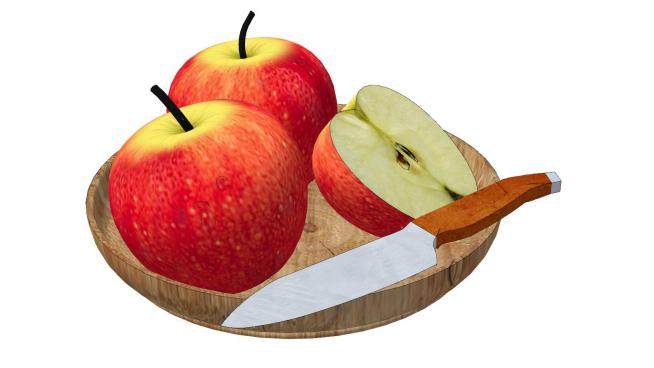 木盘水果刀和苹果SU模型下载_sketchup草图大师SKP模型