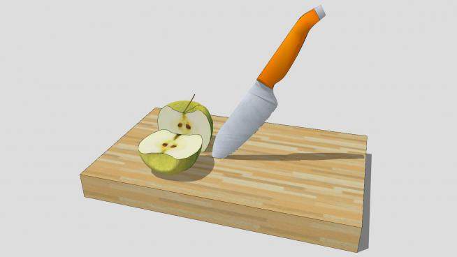 切半苹果和砧板水果刀SU模型下载_sketchup草图大师SKP模型