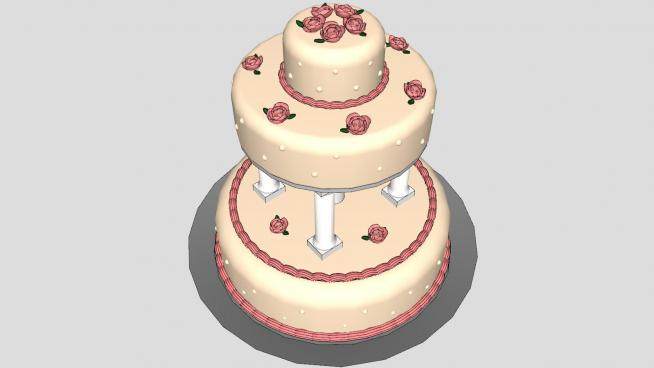 三层裱花婚礼蛋糕SU模型下载_sketchup草图大师SKP模型