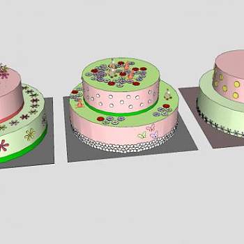 3个双层裱花蛋糕SU模型下载_sketchup草图大师SKP模型