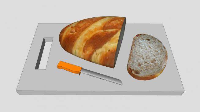 砧板刀具和面包SU模型下载_sketchup草图大师SKP模型