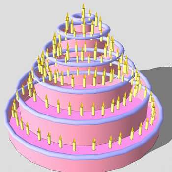 六层蜡烛生日蛋糕SU模型下载_sketchup草图大师SKP模型