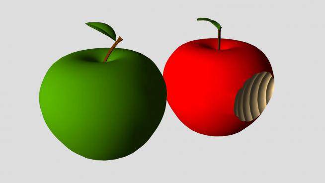 青苹果和咬掉的红苹果SU模型下载_sketchup草图大师SKP模型