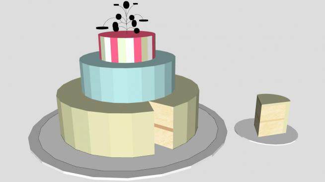 三层生日蛋糕和切块蛋糕SU模型下载_sketchup草图大师SKP模型