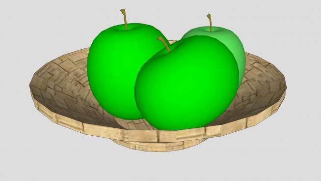 木果盘上的三个青苹果SU模型下载_sketchup草图大师SKP模型
