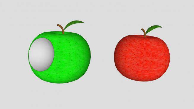 咬掉的青苹果和红苹果SU模型下载_sketchup草图大师SKP模型