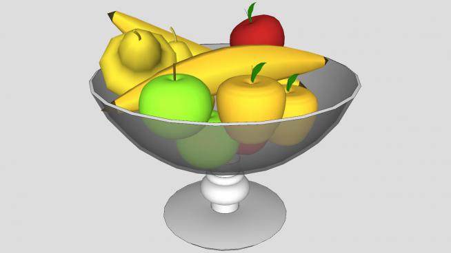玻璃果盆和水果SU模型下载_sketchup草图大师SKP模型
