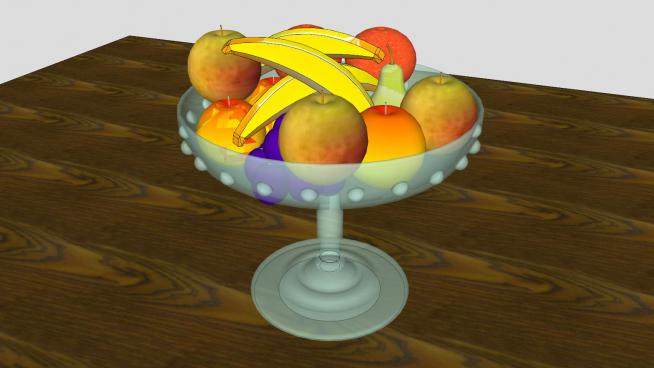 玻璃果盘和水果SU模型下载_sketchup草图大师SKP模型