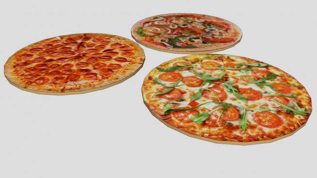 三个口味意大利披萨饼SU模型下载_sketchup草图大师SKP模型