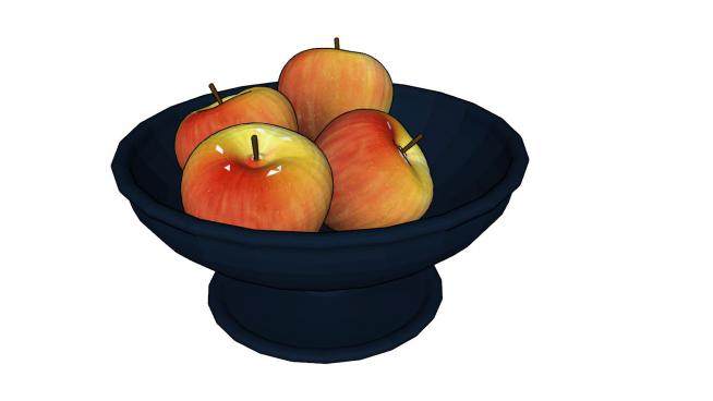 果盆中的四个苹果SU模型下载_sketchup草图大师SKP模型