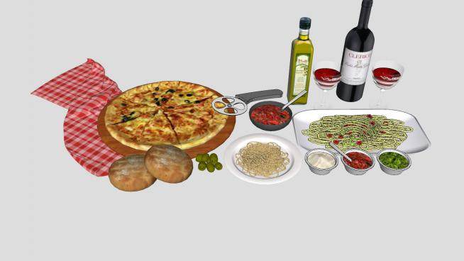 意大利披萨面条酒水食品SU模型下载_sketchup草图大师SKP模型