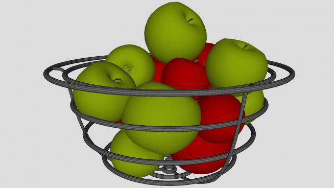 金属果盆中的青红色苹果SU模型下载_sketchup草图大师SKP模型