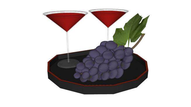 盘子上的葡萄和酒杯酒水SU模型下载_sketchup草图大师SKP模型