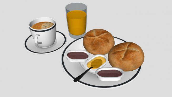 面包饮品早餐食物SU模型下载_sketchup草图大师SKP模型