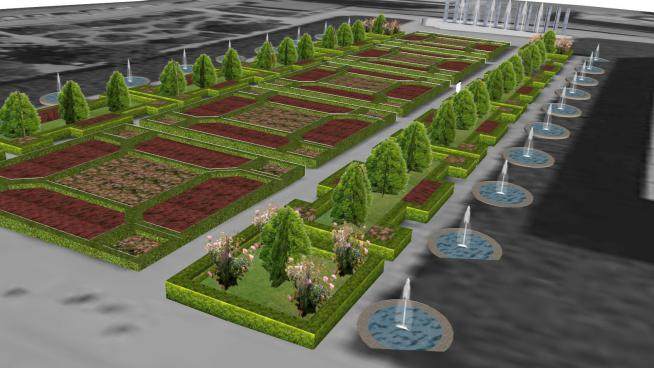 布鲁塞尔的花园喷泉SU模型下载_sketchup草图大师SKP模型