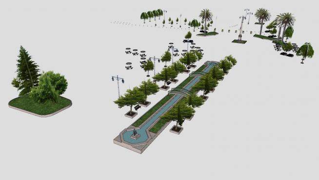 公园观景植物池塘SU模型下载_sketchup草图大师SKP模型