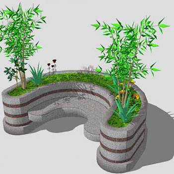 户外U型座椅盆景SU模型下载_sketchup草图大师SKP模型