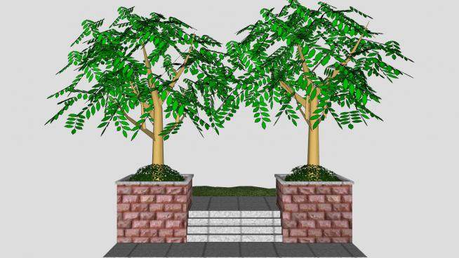 花园人行道盆景植物SU模型下载_sketchup草图大师SKP模型