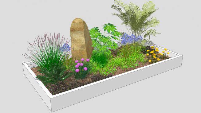 室外花园石景观赏植物SU模型下载_sketchup草图大师SKP模型