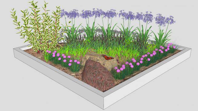 花园围砌灌木植物SU模型下载_sketchup草图大师SKP模型