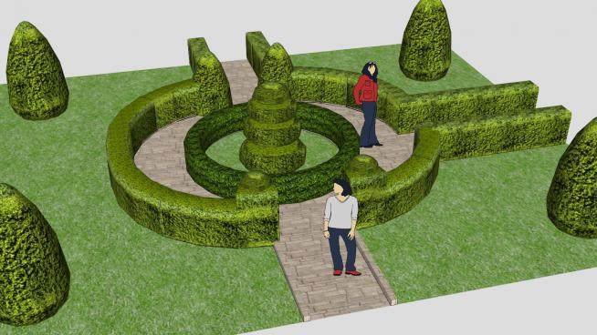 花园树篱组合景观设计SU模型下载_sketchup草图大师SKP模型
