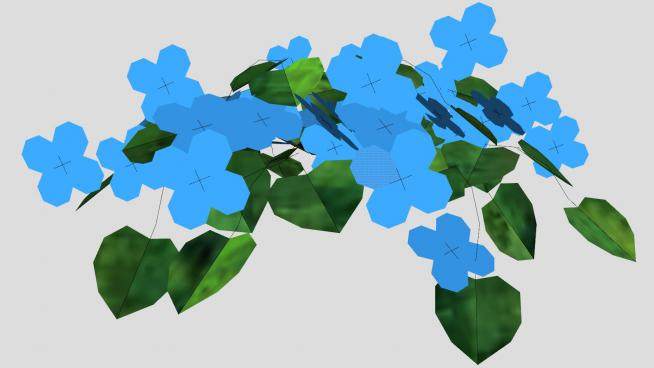 简易蓝色花卉绿叶植物SU模型下载_sketchup草图大师SKP模型