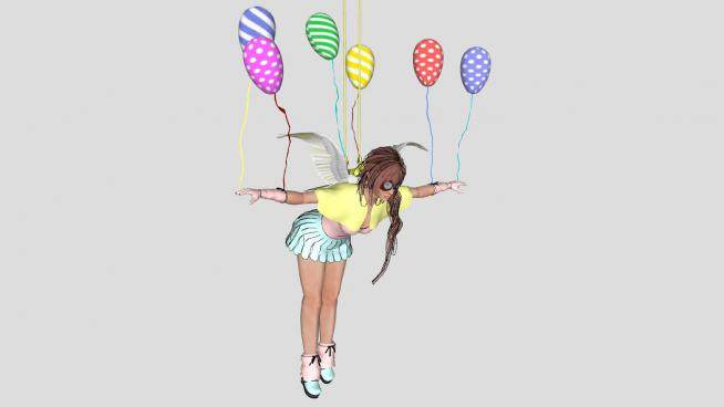 美女和她的气球SU模型下载_sketchup草图大师SKP模型