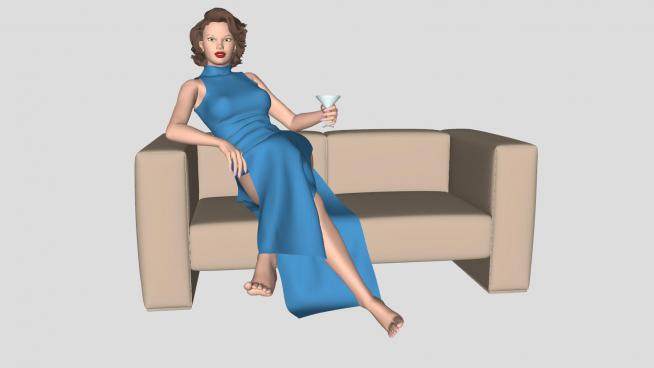 3D沙发坐姿贵妇美女SU模型下载_sketchup草图大师SKP模型