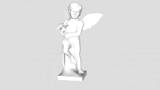 拿着鲜花的天使小男孩雕塑SU模型下载_sketchup草图大师SKP模型