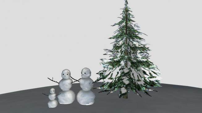 雪地上的雪人和松树SU模型下载_sketchup草图大师SKP模型