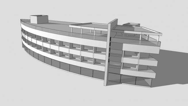 现代三层酒店建筑SU模型下载_sketchup草图大师SKP模型