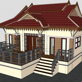 东南亚老挝风格住宅别墅SU模型下载_sketchup草图大师SKP模型