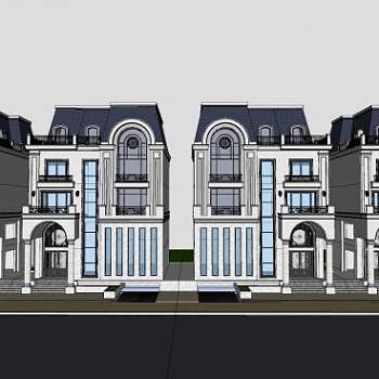 欧式联排别墅建筑SU模型下载_sketchup草图大师SKP模型