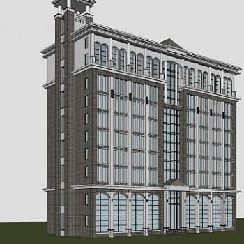 欧简办公楼建筑SU模型下载_sketchup草图大师SKP模型