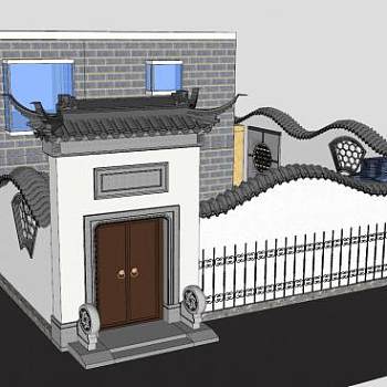 中式园林古典围墙影壁住宅SU模型下载_sketchup草图大师SKP模型