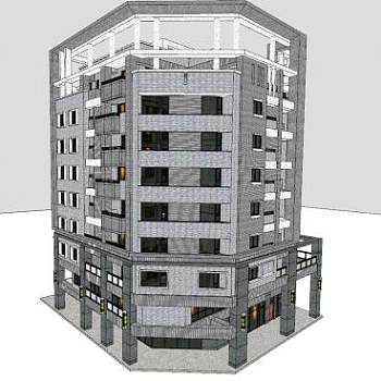 街角楼房建筑SU模型下载_sketchup草图大师SKP模型