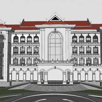 欧式办公大楼建筑SU模型下载_sketchup草图大师SKP模型