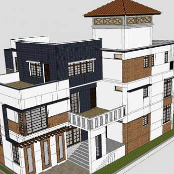 欧市住宅别墅建筑SU模型下载_sketchup草图大师SKP模型