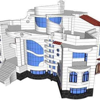 欧简白色现代别墅住宅建筑SU模型下载_sketchup草图大师SKP模型