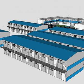 项目部厂房建筑SU模型下载_sketchup草图大师SKP模型